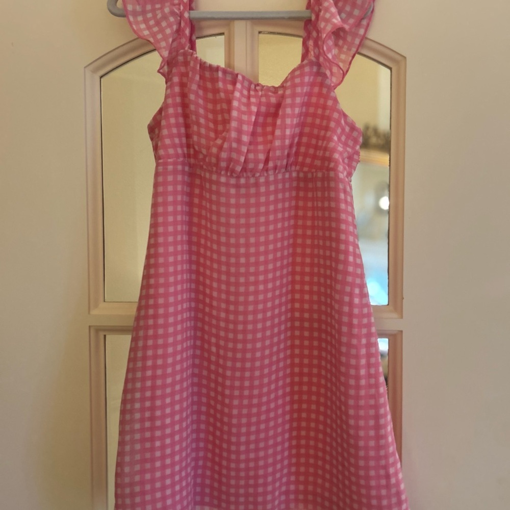 art class Pink Gingham Ruffle Sundress
